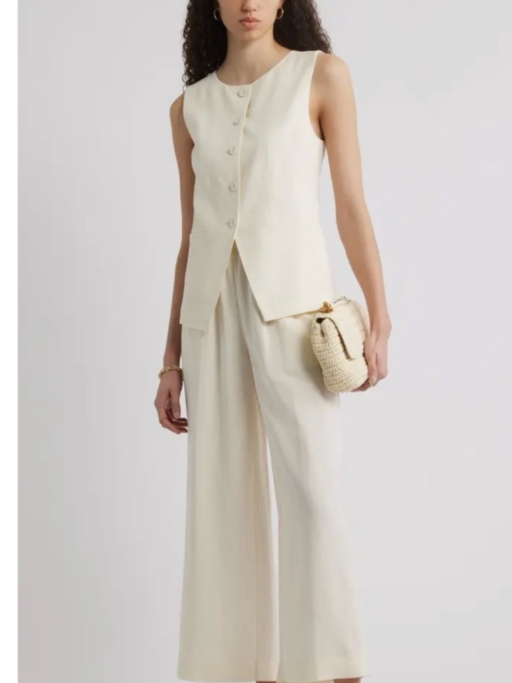 Nordstrom Cutaway Linen Vest Ivory Tofu